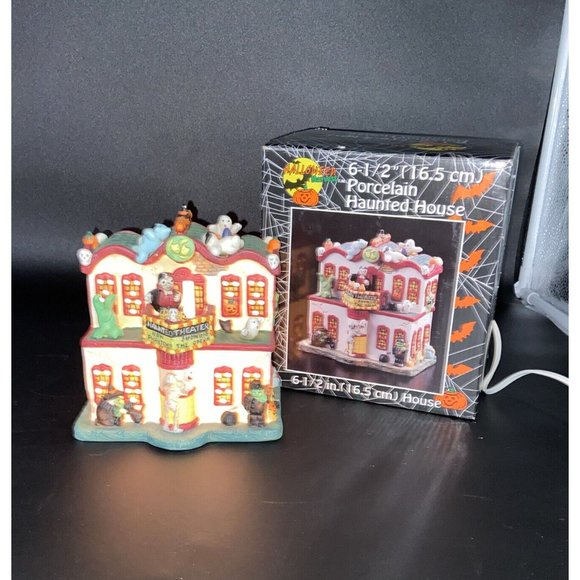 Halloween Harvest Spooky Lighted Porcelain House Haunted Theater - Picture 1 of 14